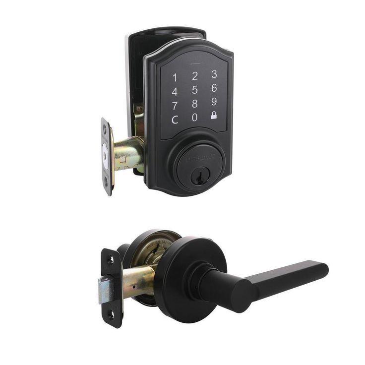 Castle Matte Black Touchpad Single Cylinder Deadbolt with Tonbridge Hall and Closet Door Lever Combo Pack