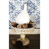 10 in. W x 9 in. H Round Whitewashed and Rust Brown Cake Stand with Cutout Bunting Overhang
