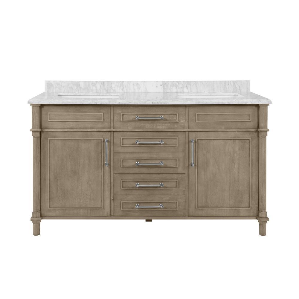 Aberdeen 60 in. W x 22 in. D Vanity in Black with Carrara Marble Top with White Sinks - Super Arbor