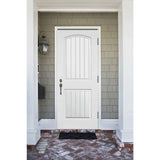 32 in. x 80 in. Premium 2-Panel Plank Primed White Steel Prehung Front Door with 32 in. Left-Hand Outswing & 4 in. Wall - Super Arbor