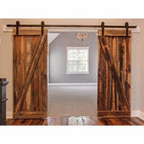72 in. Frosted Black Sliding Barn Door Hardware Track Kit for Double Doors with Non-Routed Floor Guide - Super Arbor