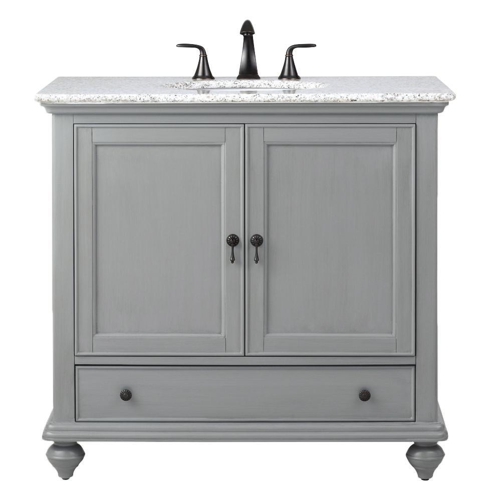 Newport 31 in. W x 21-1/2 in. D Bath Vanity in Pewter with Granite Vanity Top in Grey - Super Arbor