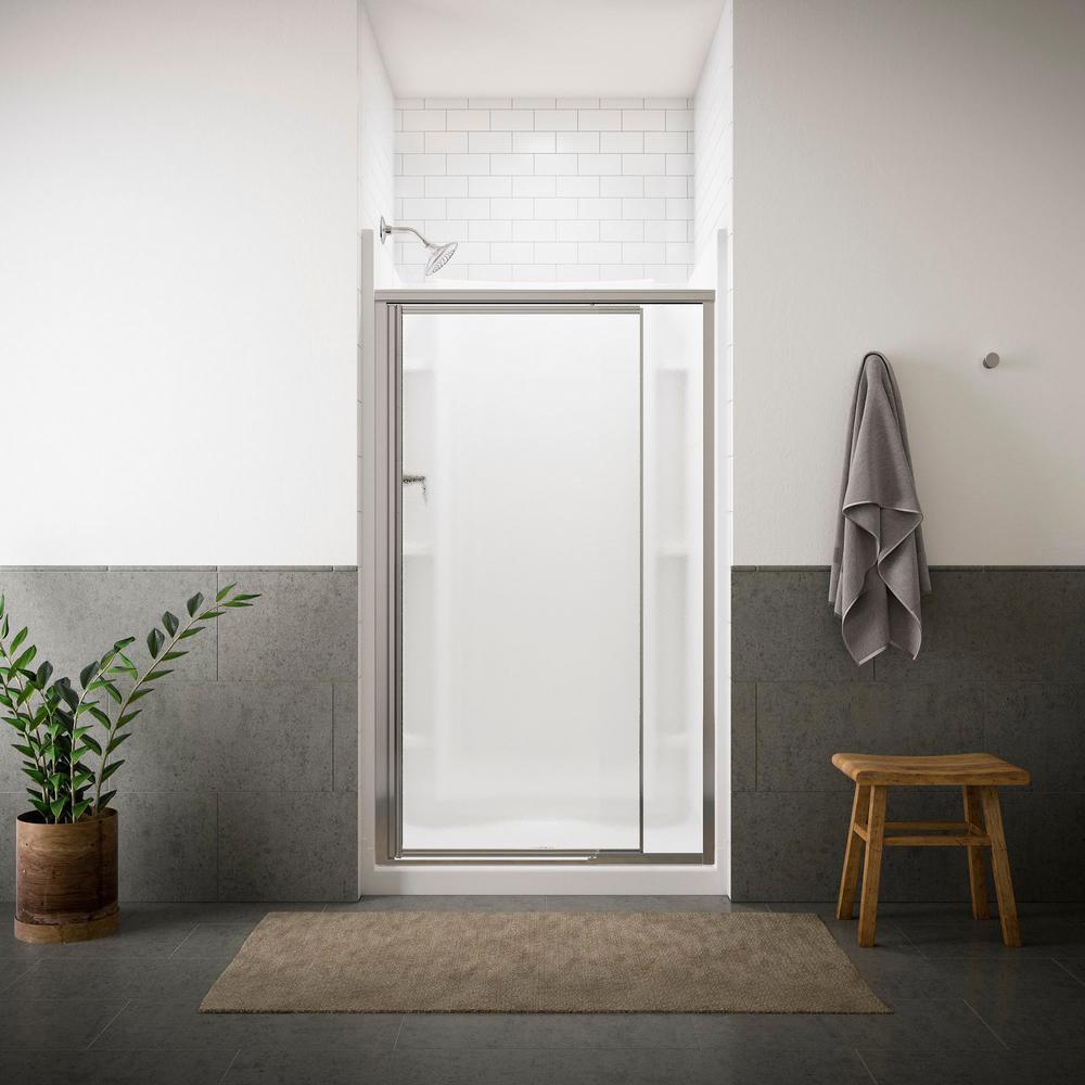 Vista Pivot II 42 in. x 65-1/2 in. Framed Pivot Shower Door in Silver with Handle - Super Arbor
