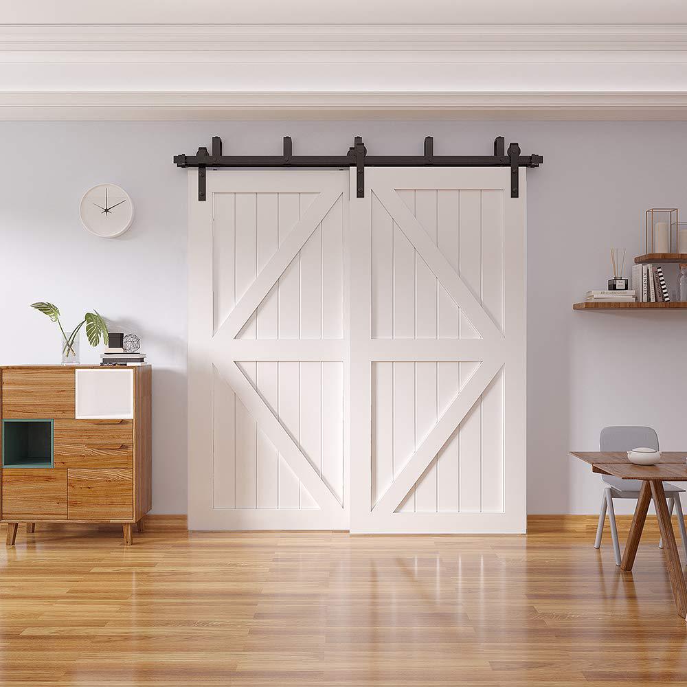 9 ft./108 in. Powder Coated Black Heavy-Duty Bypass Double Door Sliding Barn Door Hardware Classic Design Roller - Super Arbor