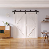 9 ft./108 in. Powder Coated Black Heavy-Duty Bypass Double Door Sliding Barn Door Hardware Classic Design Roller - Super Arbor