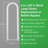 Feit Electric 6 in. 15-Watt T8 32W/ T12 40W Equivalen Cool White (4100K) G13 U-Bend Linear LED Tube Light Bulb (12-Pack)