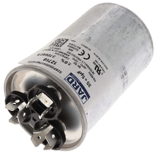 Lennox 89M73 capacitor - detail view (Voltage: 370V; MFD: 35/5)