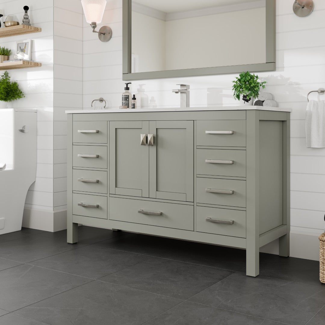 Eviva London 54-in Gray Undermount Single Sink Bathroom Vanity with White Carrara Quartz Top