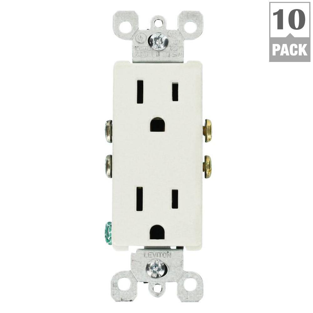 Decora 15 Amp Residential Grade Grounding Duplex Outlet, White (10-Pack) - Super Arbor