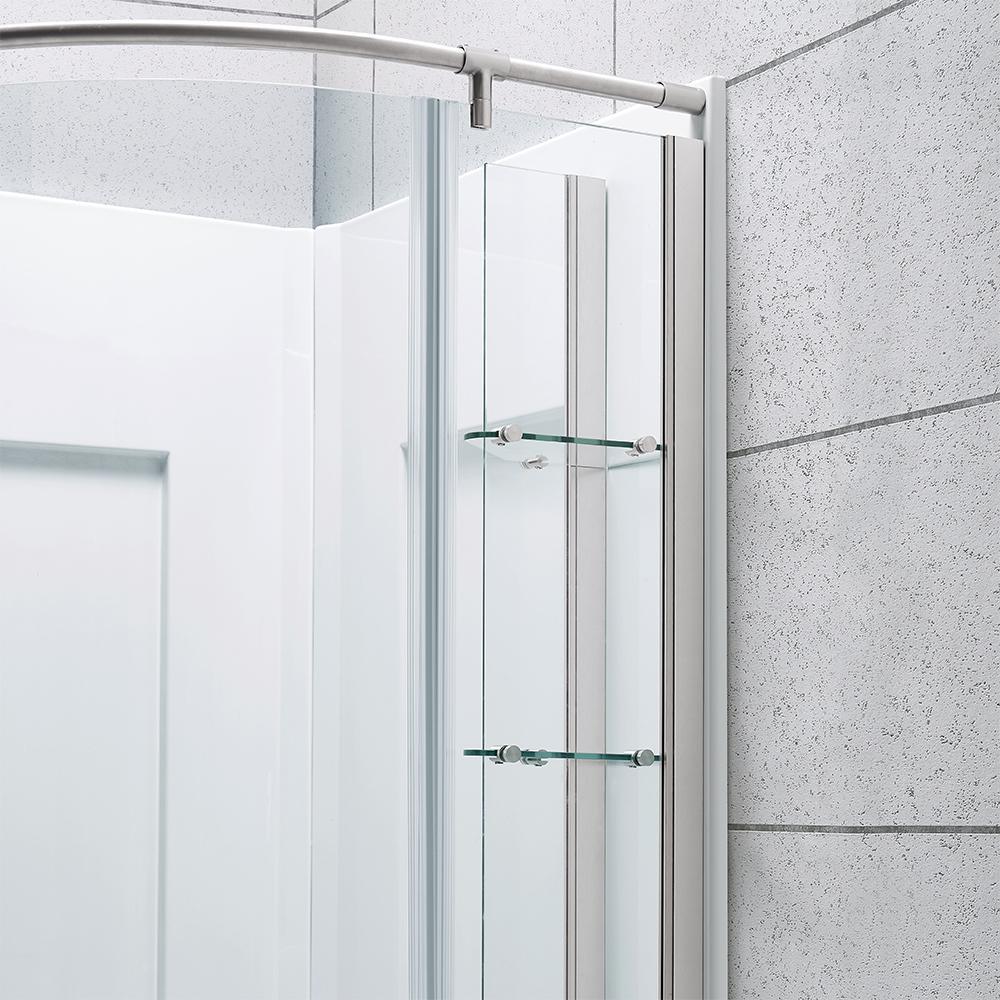 Glamour 32 in. x 76.40 in. Corner Drain Corner Shower Kit in White and Satin Nickel - Super Arbor