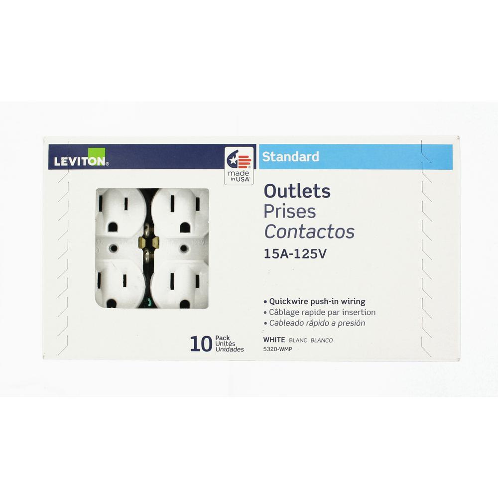 15 Amp Residential Grade Grounding Duplex Outlet, White (10-Pack) - Super Arbor