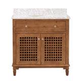 Aurelia Brown 36 in. W x 22.05 in. D x 35.75 in. H Coastal Style Bathroom Vanity with Marble Vanity Top and Single Basin