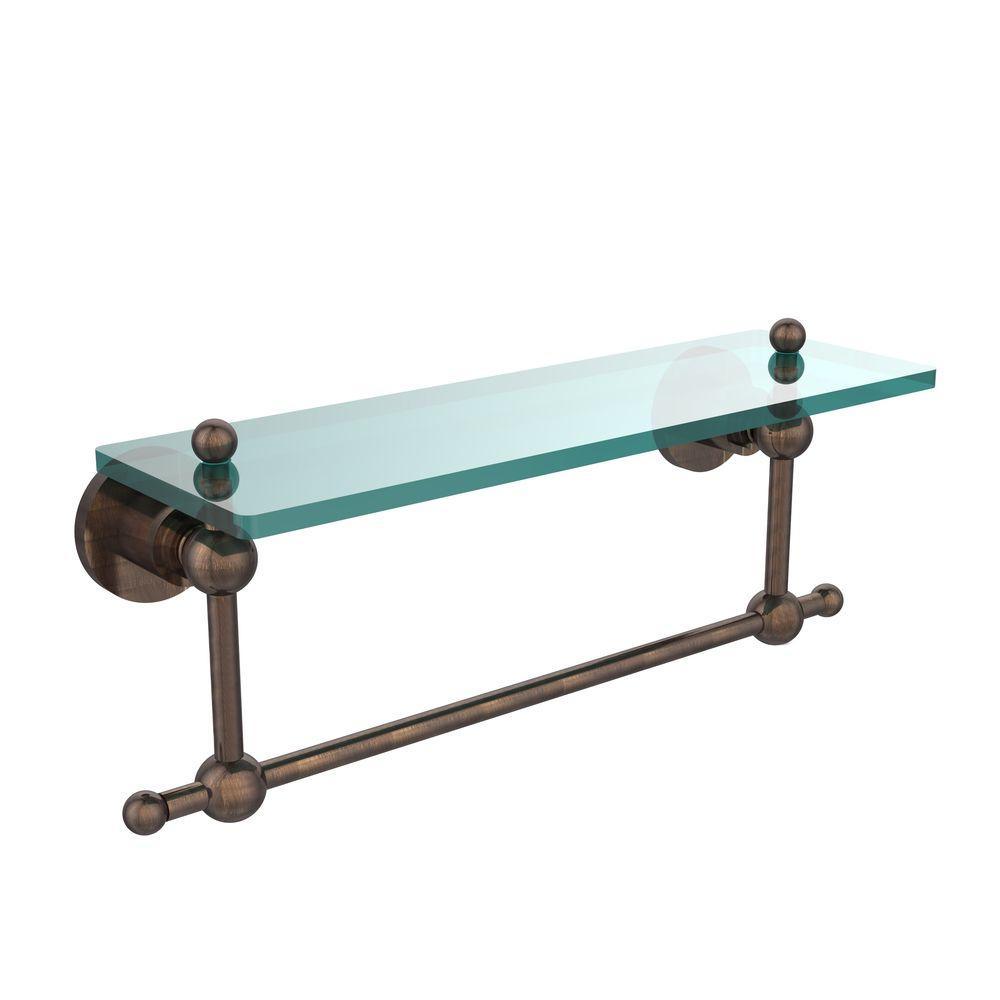 Astor Place 16 in. L  x 4 in. H  x 5 in. W  Clear Glass Vanity Bathroom Shelf with Towel Bar  in Polished Nickel - Super Arbor
