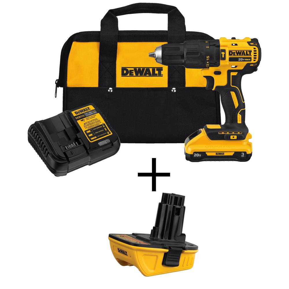 20-Volt Max Lithium-Ion Cordless Brushless 1/2 in. Compact Hammer Drill with Bonus  20-Volt Adapter for 18-Volt Tools - Super Arbor
