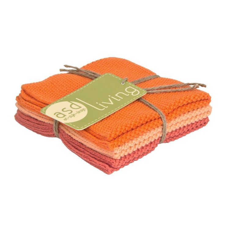Knitted Set of 6 Kitchen Dishcloths, Leaf Green