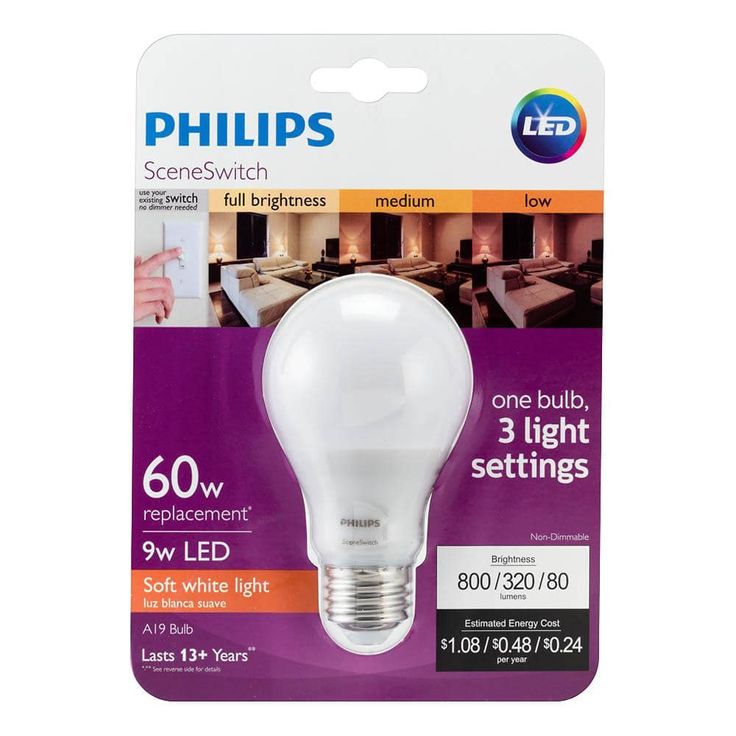 Philips 60-Watt Equivalent A19 SceneSwitch LED Light Bulb Soft White (2700K)/Amber (2500K)/ Warm Glow (2200K) (4-Pack)
