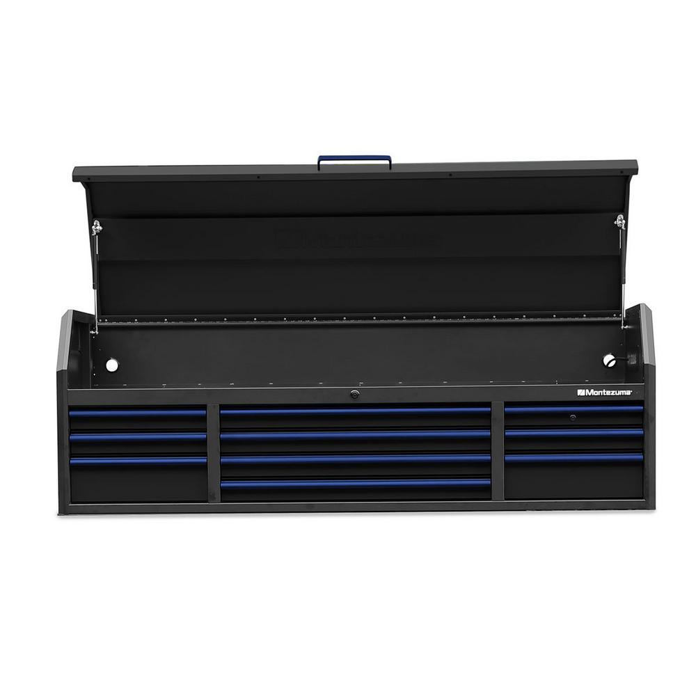 72 in. x 24 in. 10-Drawer Tool Top Chest with Power and USB Outlets in Black and Blue - Super Arbor