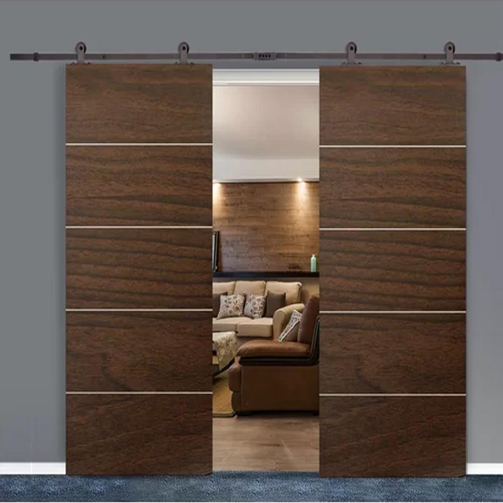 Top Mount 144 in. Antique Bronze Double Track Barn Door Hardware Kit - Super Arbor