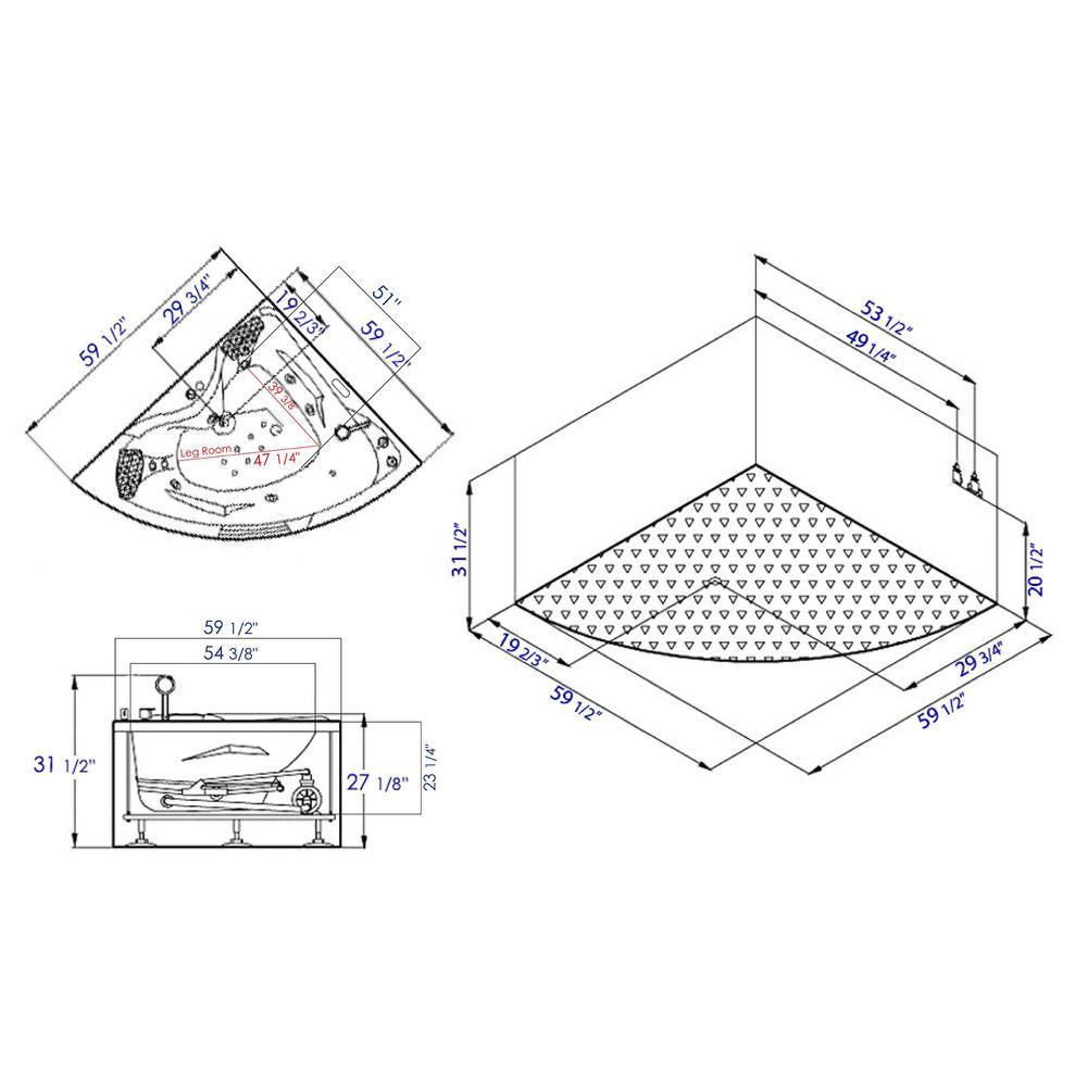 60 in. Acrylic Offset Drain Corner Apron Front Whirlpool Bathtub in White - Super Arbor