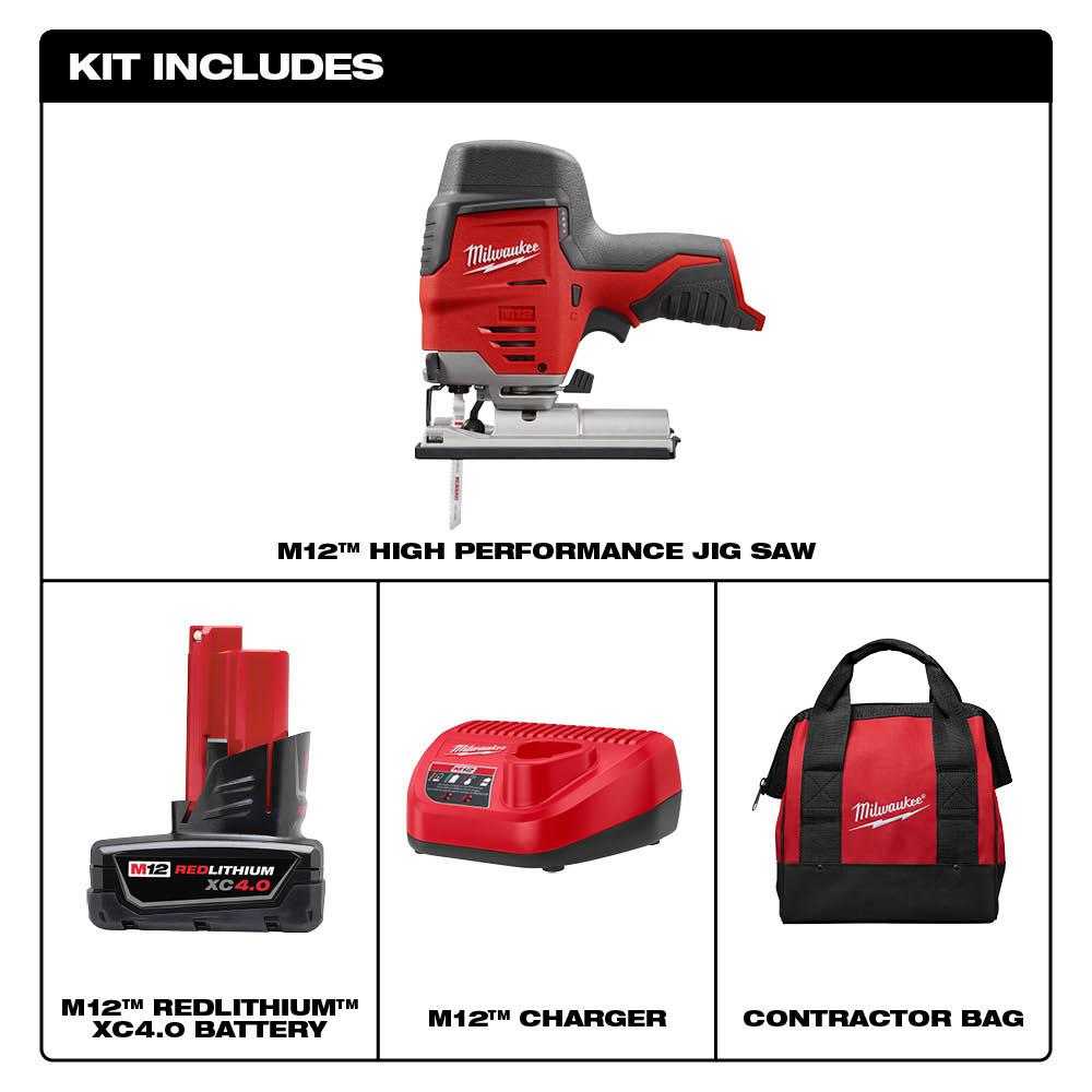 M12 12-Volt Lithium-Ion Cordless Jig Saw Kit with One 4.0 Ah Battery, Charger and Bag - Super Arbor