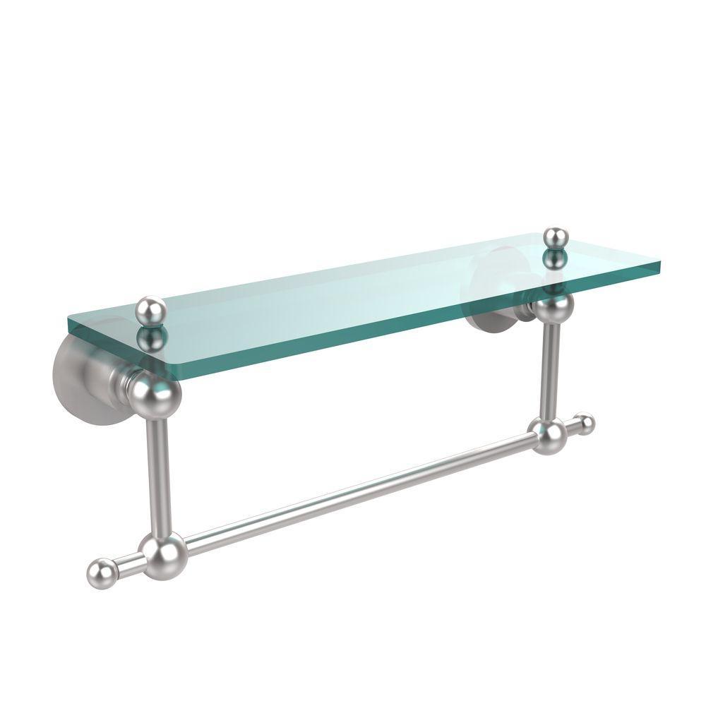 Astor Place 16 in. L  x 4 in. H  x 5 in. W  Clear Glass Vanity Bathroom Shelf with Towel Bar  in Polished Nickel - Super Arbor