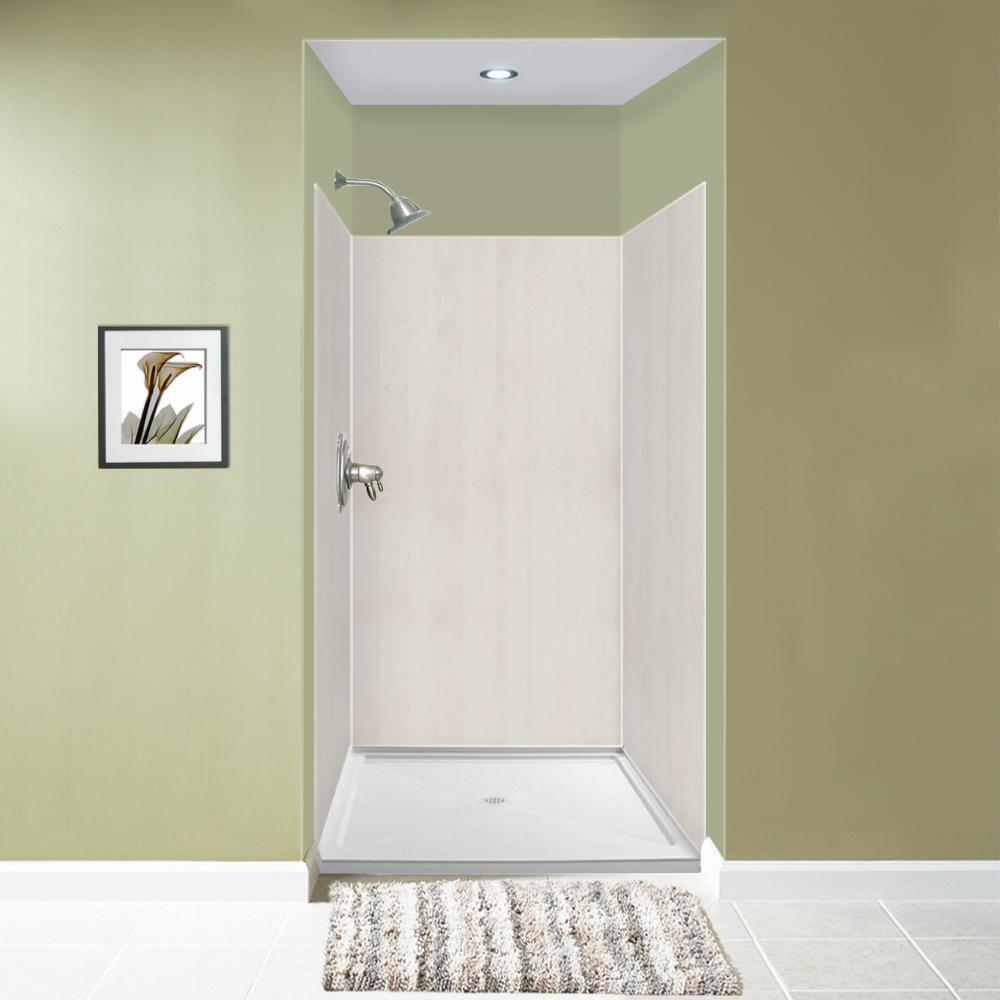 Expressions 48 in. x 48 in. x 96 in. 4-Piece Easy Up Adhesive Alcove Shower Wall Surround in Bianca - Super Arbor