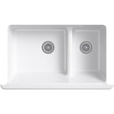 Whitehaven SmartDivide Undermount Farmhouse Tall Apron Front 36 in. Double Bowl Kitchen Sink White with Basin Racks - Super Arbor