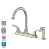 Builders 2-Handle Standard Kitchen Faucet with Sprayer in Stainless Steel - Super Arbor