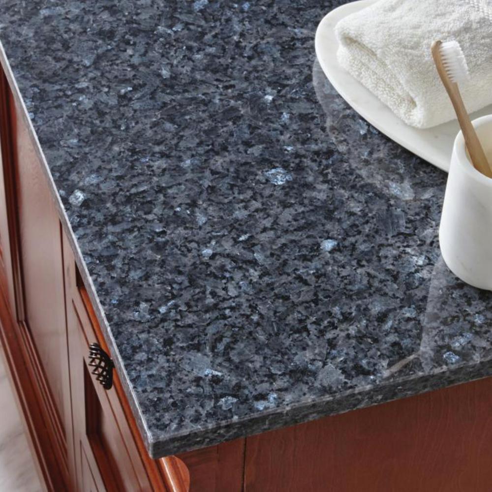61 in. W x 22 in. D Granite Single Sink Vanity Top in Blue Pearl with White Trough Sink - Super Arbor