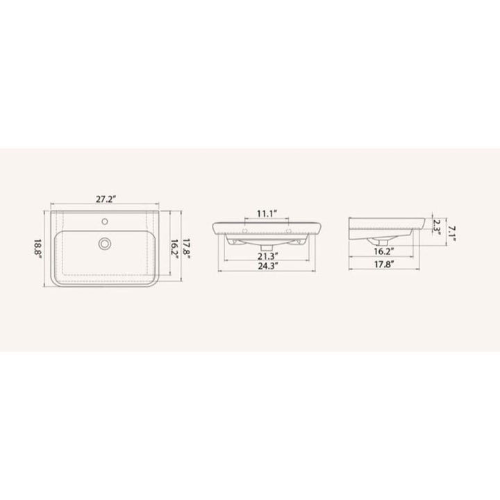 Nameeks Belo Wall Mounted Vessel Bathroom Sink in White with 3 Faucet Holes