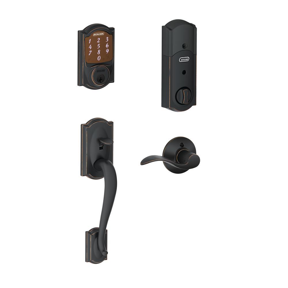 Camelot Satin Nickel Sense Smart Door Lock with Right Handed Accent Lever Door Handleset - Super Arbor