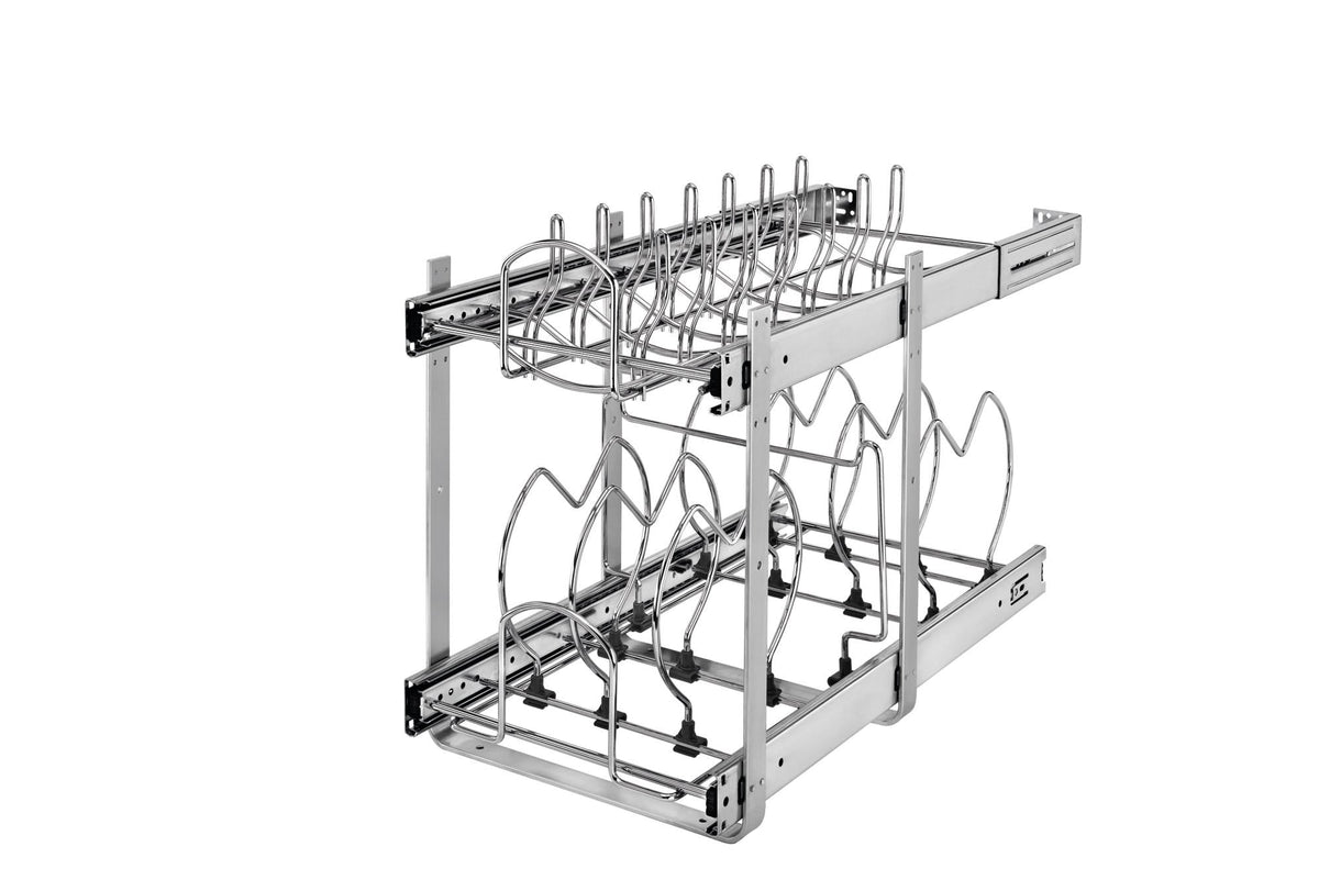 Rev-A-Shelf 11.75-in W x 18-in H Two-Tier Pull-Out Cookware Organizer with Soft-Close, Chrome