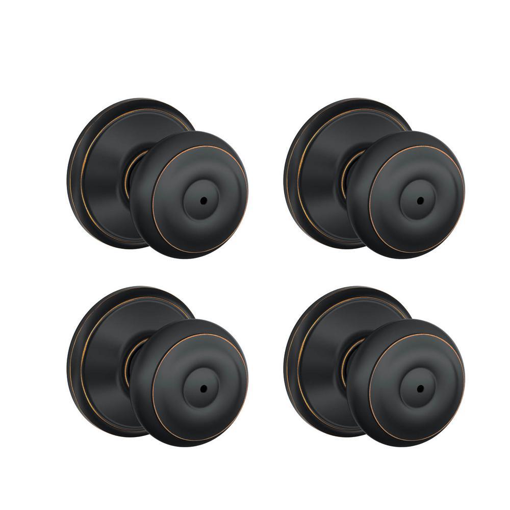 Georgian Satin Nickel Privacy Bed/Bath Door Knob (8-Pack) - Super Arbor