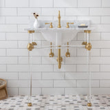 Empire 30 in. Acrylic Wash Stand with Satin Brass P-Trap Kit, Marble Counter Top, and White Basin - Super Arbor