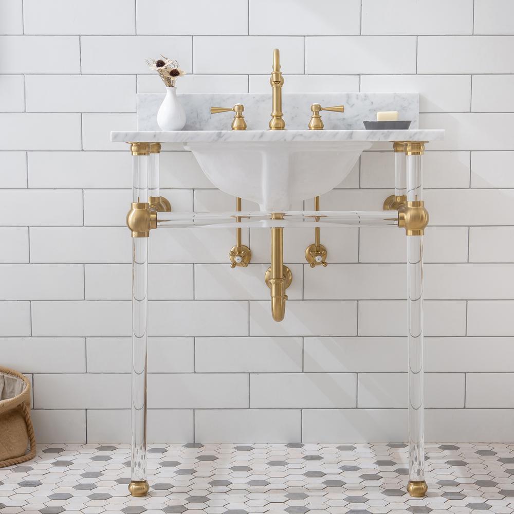 Empire 30 in. Acrylic Wash Stand Legs with Satin Brass Connectors and P-Trap Kit - Super Arbor