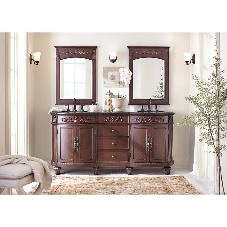 22 in. W x 32 in. H Framed Rectangular  Bathroom Vanity Mirror in Antique Cherry