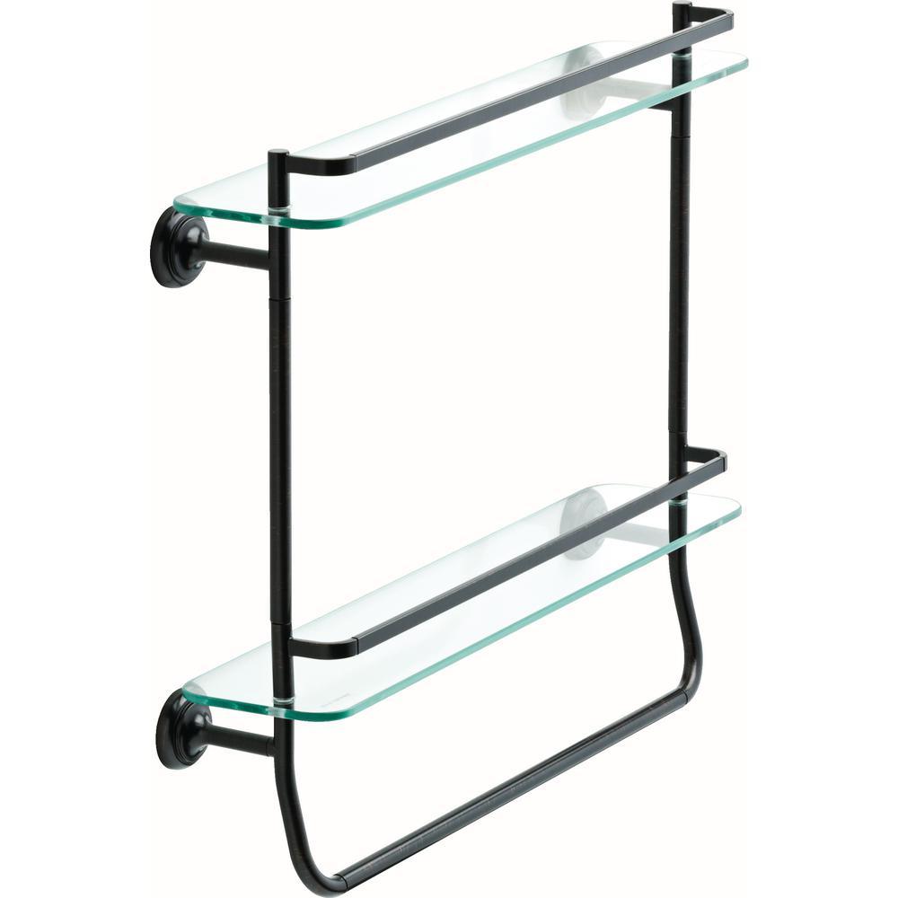 20 in. W Double Glass Shelf with Towel Bar in Brushed Nickel - Super Arbor