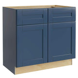 Home Decorators Collection Washington Vessel Blue Plywood Shaker Assembled Vanity Sink Base Kitchen Cabinet Sft Cls 36 in W x 24 in D x 34.5 in H