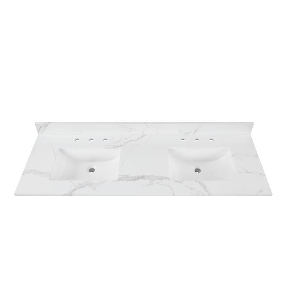 61 in. W x 22 in. D x 0.75 in. H Engineered Marble Vanity Top in Calacatta White with White Basin - Super Arbor