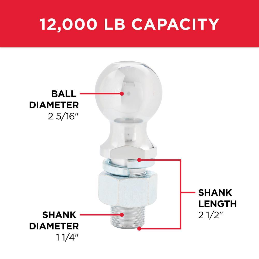 TowSmart 12,000 lb. Capacity 2-5/16 in. Ball x 1-1/4 in. Shank Diameter x 2-1/2 in. Shank Length Chrome Hitch Ball - Super Arbor