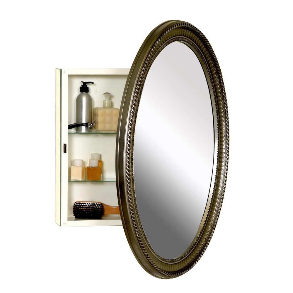 25 in. W x 32 in. H Zenith Oval Mirror Surface Mount Medicine Cabinet in Pewter - Super Arbor