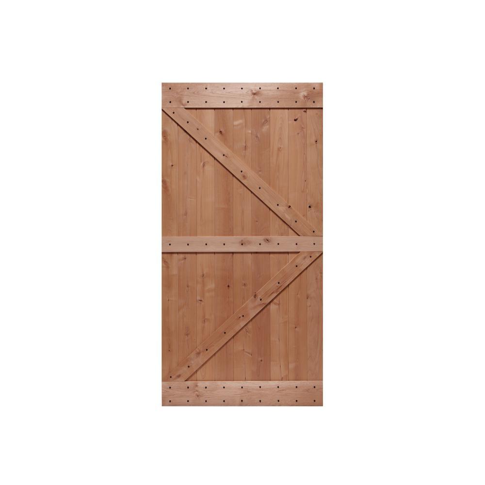 32 in. x 84 in. Ready-to-Assemble British Brace Hardwood Interior Sliding Barn Door Slab with Hardware Kit - Super Arbor