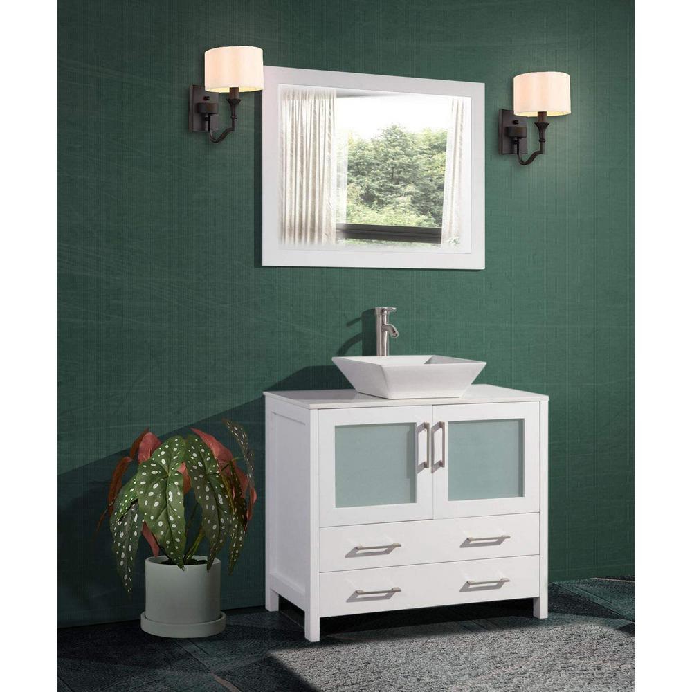36 in. W x 18.5 in. D x 36 in. H Bathroom Vanity in White with Single Basin Vanity Top in White Ceramic and Mirror - Super Arbor