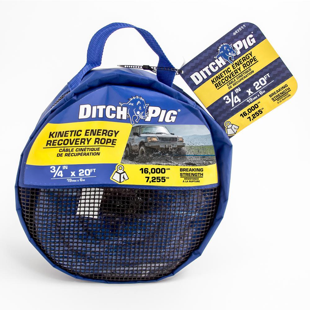 DITCH PIG 3/4 in. x 20 ft. 16000 lbs. Breaking Strength Kinetic Energy Vehicle Recovery Rope - Super Arbor