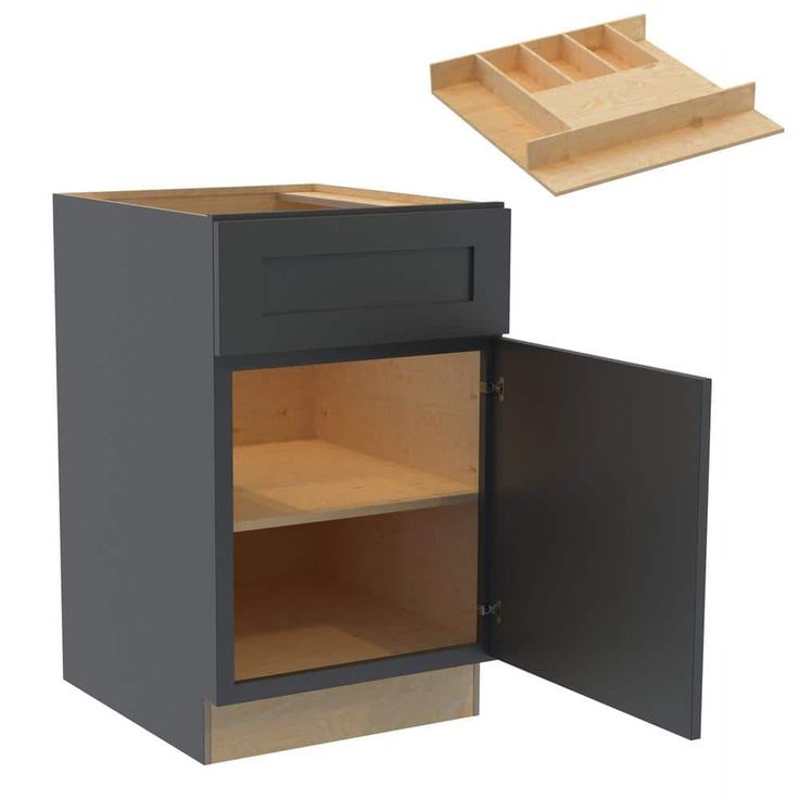 Home Decorators Collection Newport 21 in. W x 24 in. D x 34.5 in. H Assembled Plywood Base Kitchen Cabinet in Deep Onyx with Cutlery Soft Close RH