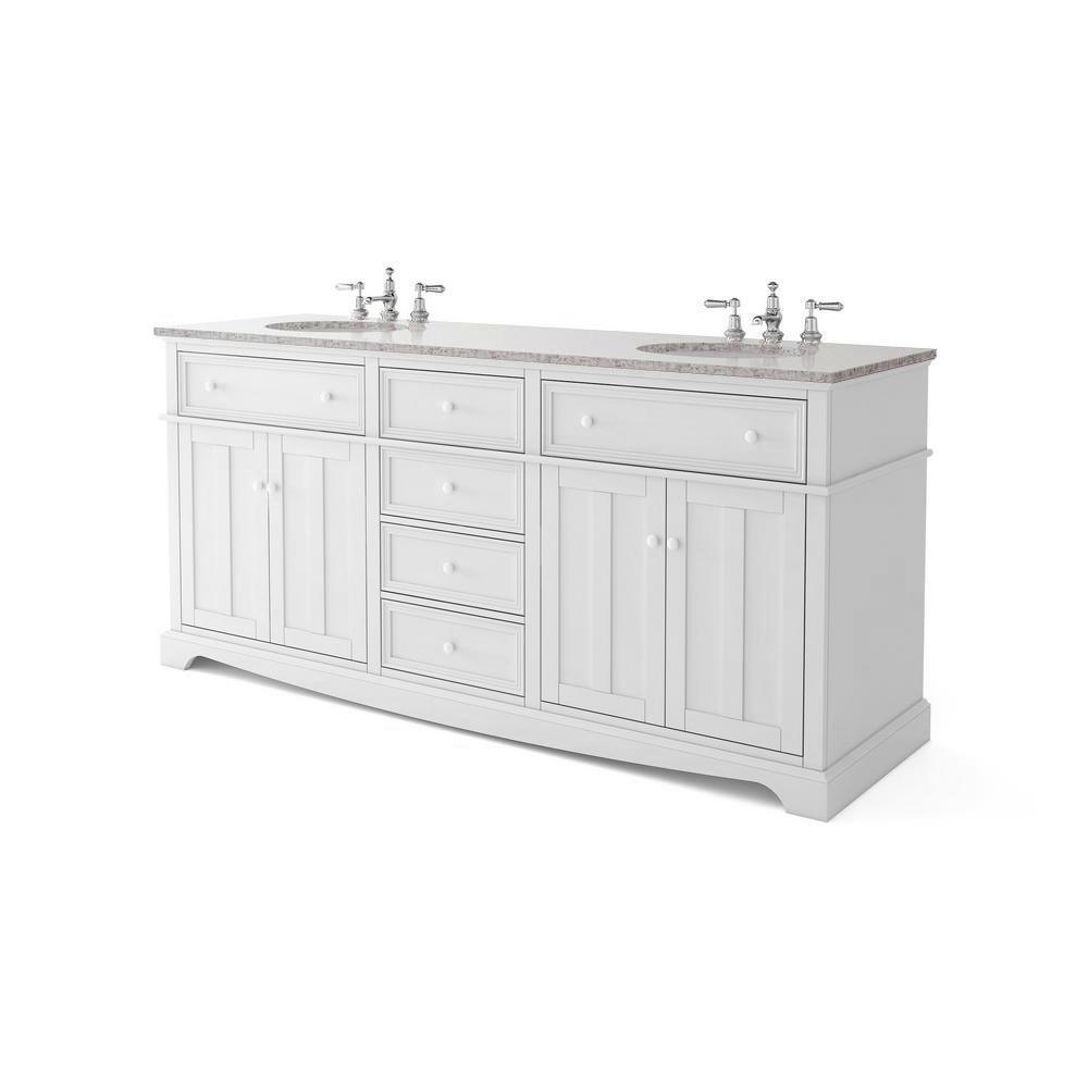 Fremont 72 in. W x 22 in. D Double Vanity in White with Granite Vanity Top in Grey with White Sink - Super Arbor