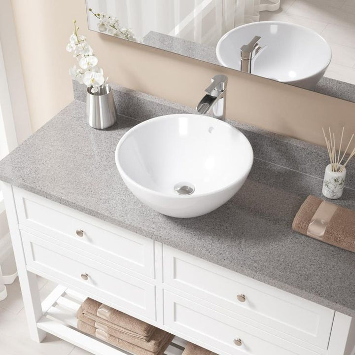 MR Direct Porcelain Vessel Sink in White with 731 Faucet and Pop-Up Drain in Chrome