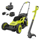 RYOBI 13 in. ONE+ 18-Volt Lithium-Ion Battery Walk Behind Push Lawn Mower & String Trimmer - 4.0 Ah Battery/Charger Included