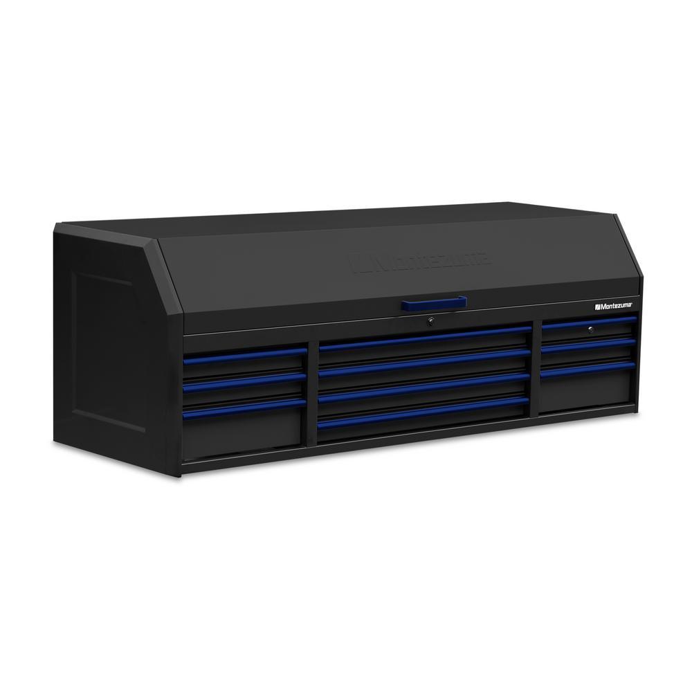 72 in. x 24 in. 10-Drawer Tool Top Chest with Power and USB Outlets in Black and Blue - Super Arbor