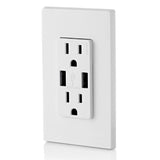 3.6A USB Dual Type A In-Wall Charger with 15 Amp Tamper-Resistant Outlets, White - Super Arbor